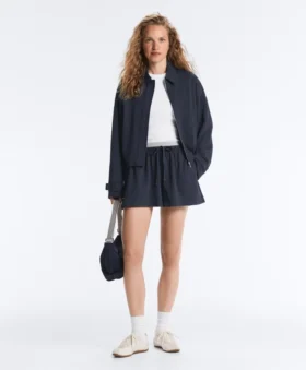Pinstripe Piqué Polo Neck Jacket with Cotton