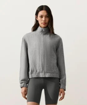 Pinstriped 100% Linen High-Neck Jacket Pinstriped 100% Linen High-Neck Jacket