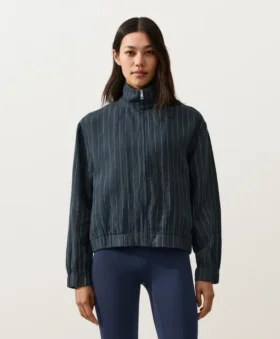 Pinstriped 100% Linen High-Neck Jacket Pinstriped 100% Linen High-Neck Jacket