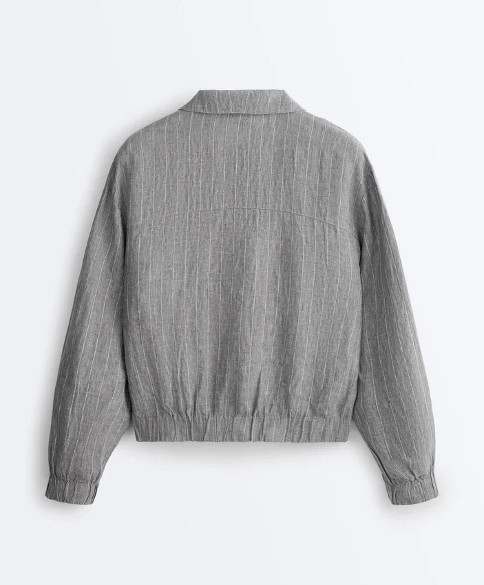 Pinstriped 100% Linen High-Neck Jacket Pinstriped 100% Linen High-Neck Jacket
