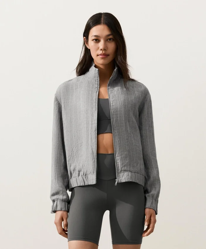 Pinstriped 100% Linen High-Neck Jacket Pinstriped 100% Linen High-Neck Jacket