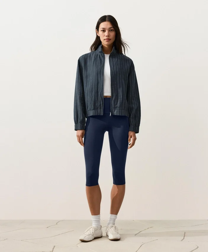 Pinstriped 100% Linen High-Neck Jacket Pinstriped 100% Linen High-Neck Jacket