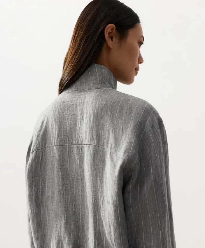 Pinstriped 100% Linen High-Neck Jacket Pinstriped 100% Linen High-Neck Jacket