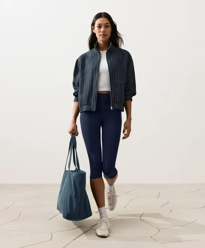 Pinstriped 100% Linen High-Neck Jacket Pinstriped 100% Linen High-Neck Jacket