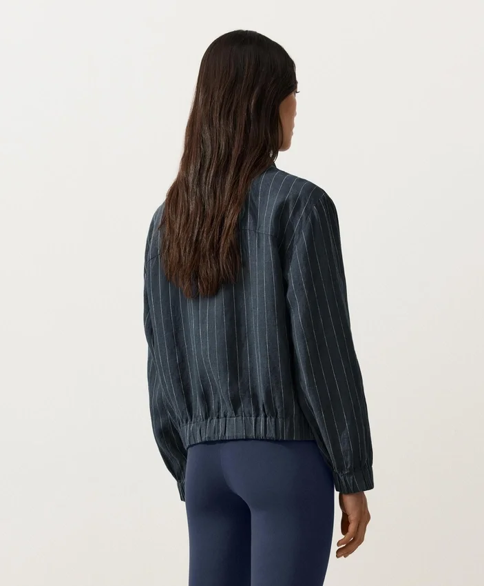 Pinstriped 100% Linen High-Neck Jacket Pinstriped 100% Linen High-Neck Jacket