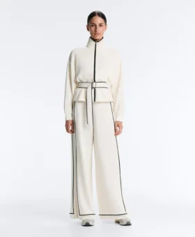 Soft-Touch Modal Wide-Leg Trousers with Contrast Piping