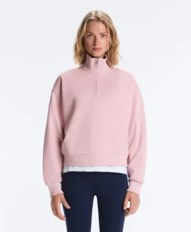Pique High-Neck Zip Sweatshirt with Cotton