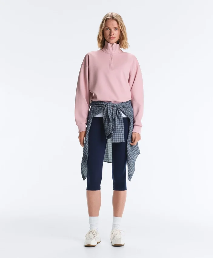 Pique High-Neck Zip Sweatshirt with Cotton Pique High-Neck Zip Sweatshirt with Cotton