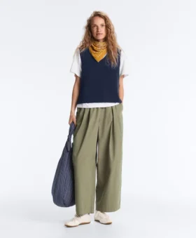 Pleated 100% Cotton Tapered Trousers