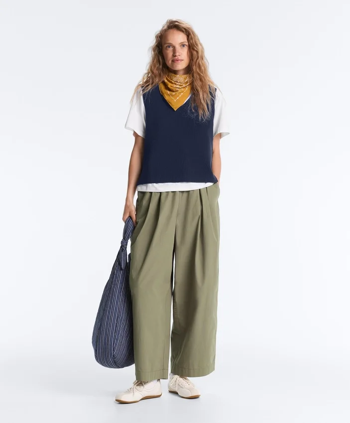 Pleated 100% Cotton Tapered Trousers Pleated 100% Cotton Tapered Trousers