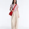 Pleated 100% Cotton Tapered Trousers Pleated 100% Cotton Tapered Trousers
