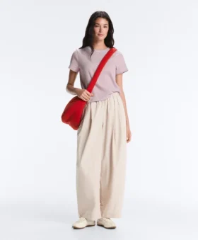 Pleated 100% Cotton Tapered Trousers