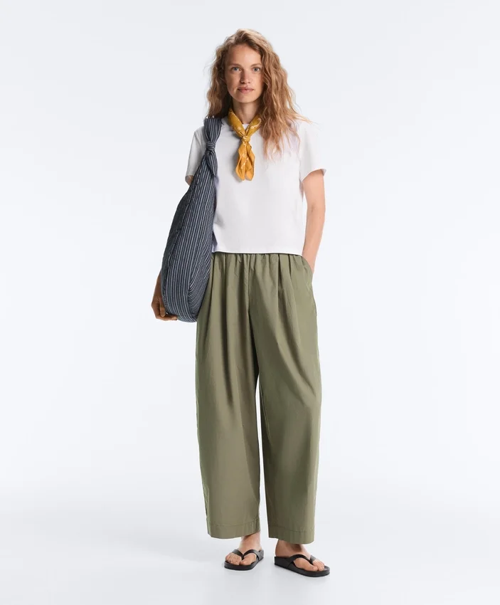 Pleated 100% Cotton Tapered Trousers Pleated 100% Cotton Tapered Trousers