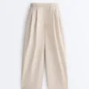 Pleated 100% Cotton Tapered Trousers Pleated 100% Cotton Tapered Trousers