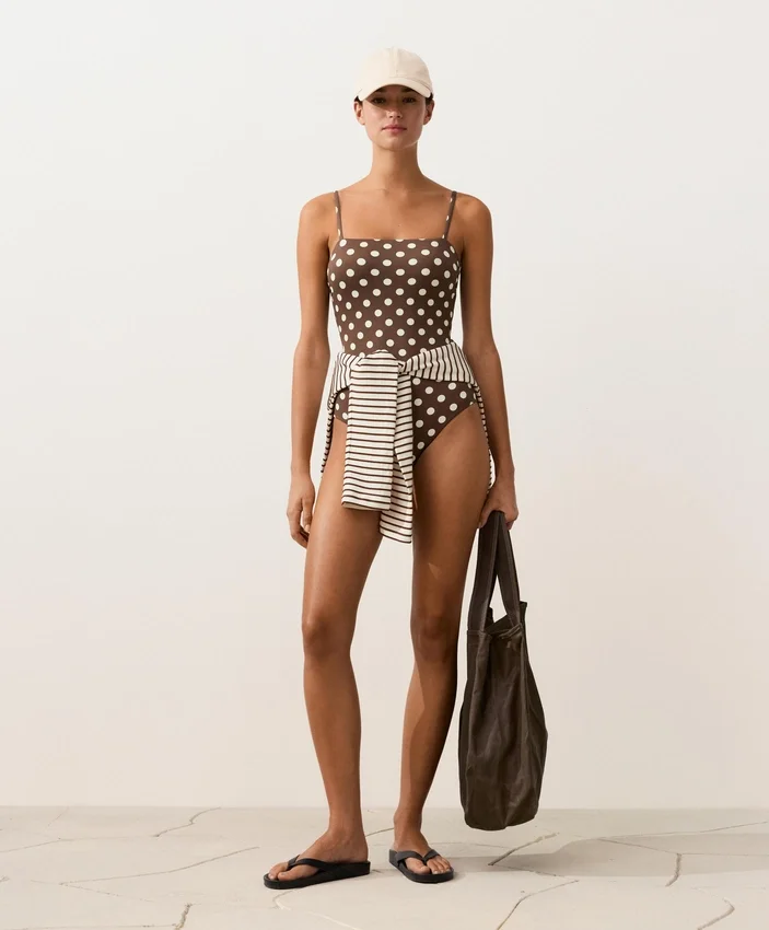 Polka Dot Piqué Bandeau Swimsuit Polka Dot Piqué Bandeau Swimsuit
