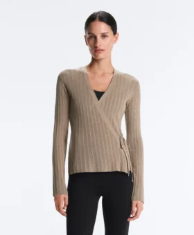 Rib Knit Jacket with Side Tie Fastening