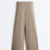 Rib-Knit Straight-Leg Trousers