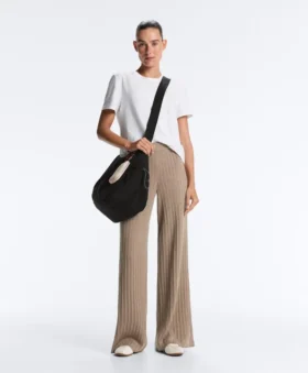 Rib-Knit Straight-Leg Trousers