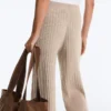 Rib-Knit Straight-Leg Trousers