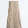 Rib-Knit Straight-Leg Trousers