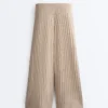 Rib-Knit Straight-Leg Trousers