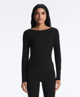 Rib Modal Blend Boat Neck T-Shirt
