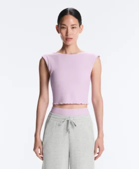 Rib Modal Blend Short Sleeve Tank Top with Curling Detail