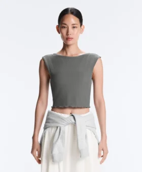 Rib Modal Blend Short Sleeve Tank Top with Curling Detail