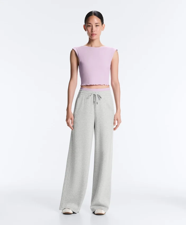 Rib Modal Blend Short Sleeve Tank Top with Curling Detail Rib Modal Blend Short Sleeve Tank Top with Curling Detail