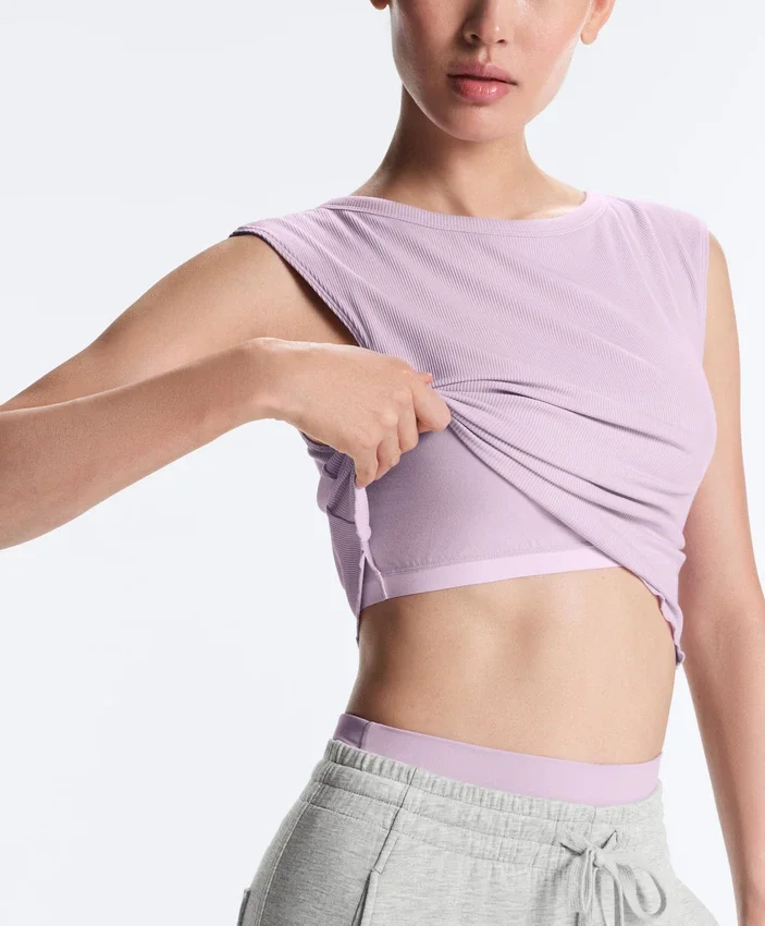 Rib Modal Blend Short Sleeve Tank Top with Curling Detail Rib Modal Blend Short Sleeve Tank Top with Curling Detail