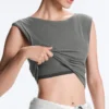 Rib Modal Blend Short Sleeve Tank Top with Curling Detail Rib Modal Blend Short Sleeve Tank Top with Curling Detail