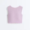 Rib Modal Blend Short Sleeve Tank Top with Curling Detail Rib Modal Blend Short Sleeve Tank Top with Curling Detail