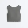Rib Modal Blend Short Sleeve Tank Top with Curling Detail Rib Modal Blend Short Sleeve Tank Top with Curling Detail
