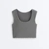 Rib Modal Blend Short Sleeve Tank Top with Curling Detail Rib Modal Blend Short Sleeve Tank Top with Curling Detail