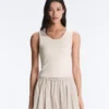 Rib T-Shirt with Wide Straps, Cotton and Modal Rib T-Shirt with Wide Straps, Cotton and Modal
