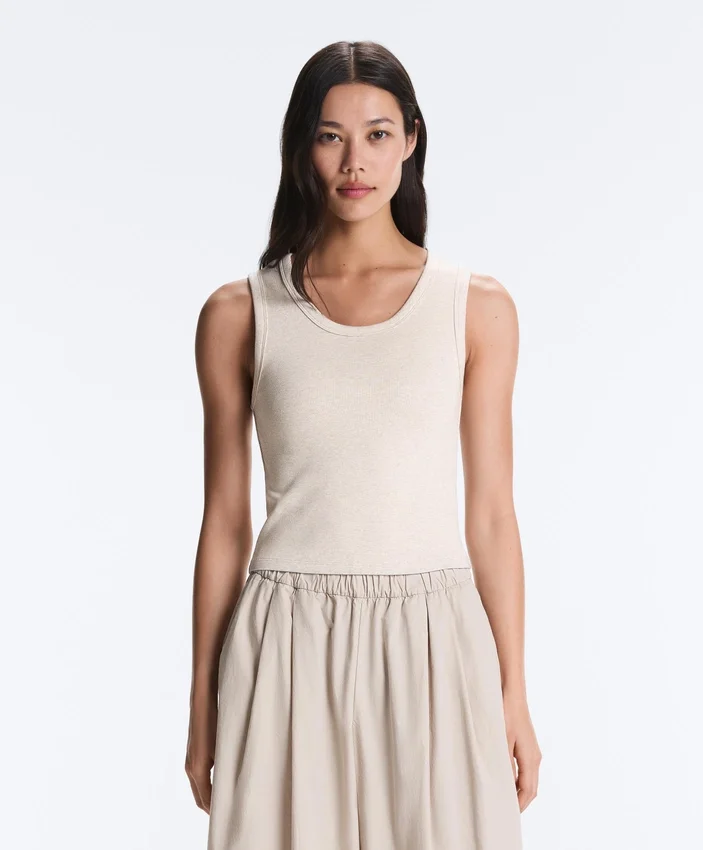 Rib T-Shirt with Wide Straps, Cotton and Modal Rib T-Shirt with Wide Straps, Cotton and Modal