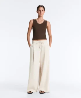 Rib T-Shirt with Wide Straps, Cotton and Modal