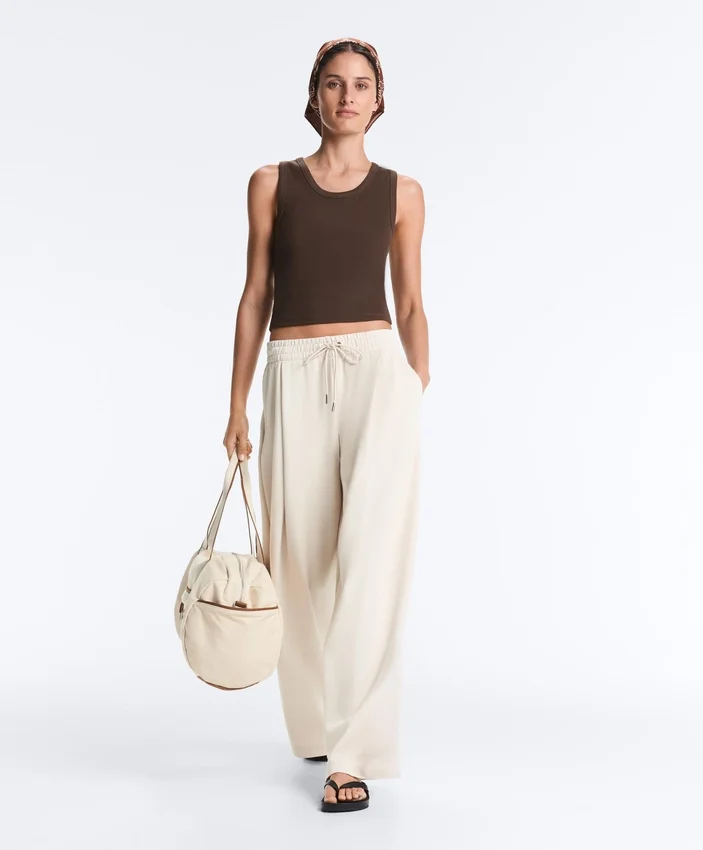Rib T-Shirt with Wide Straps, Cotton and Modal Rib T-Shirt with Wide Straps, Cotton and Modal