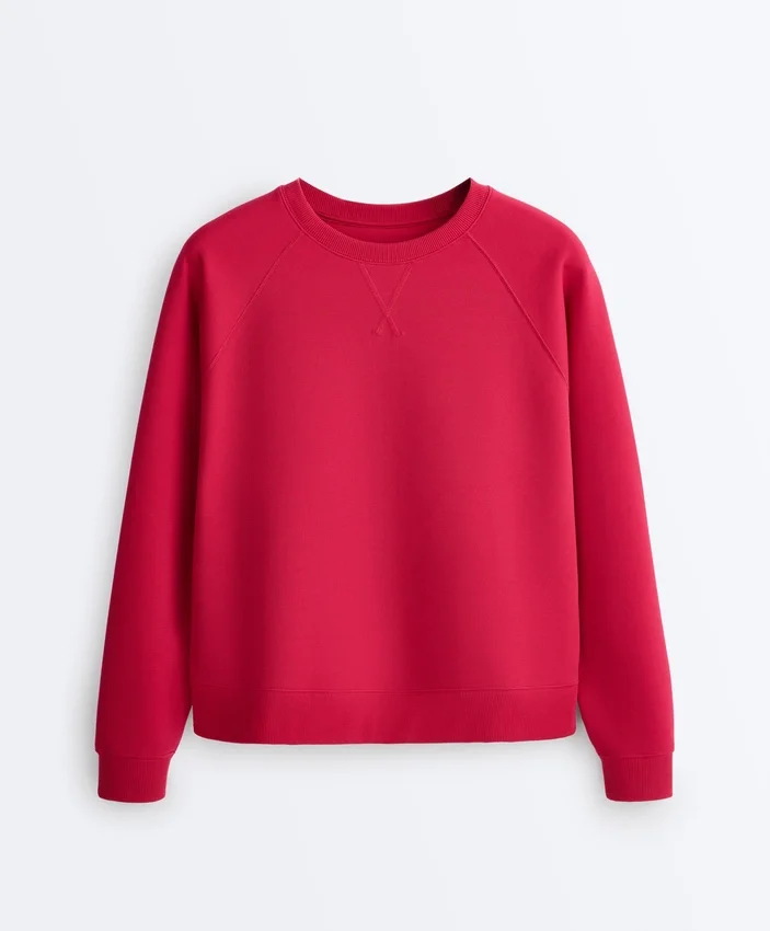 Round Neck Sweatshirt with Piqué Cotton Round Neck Sweatshirt with Piqué Cotton