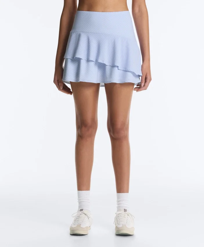 Short High Rise Skirt with Striped Ruffles Short High Rise Skirt with Striped Ruffles