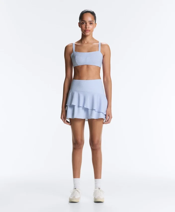 Short High Rise Skirt with Striped Ruffles Short High Rise Skirt with Striped Ruffles