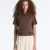 Short Sleeve Openwork Knit Polo Shirt