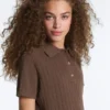 Short Sleeve Openwork Knit Polo Shirt