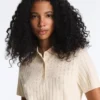 Short Sleeve Openwork Knit Polo Shirt