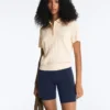 Short Sleeve Openwork Knit Polo Shirt