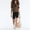 Short Sleeve Openwork Knit Polo Shirt