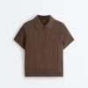 Short Sleeve Openwork Knit Polo Shirt