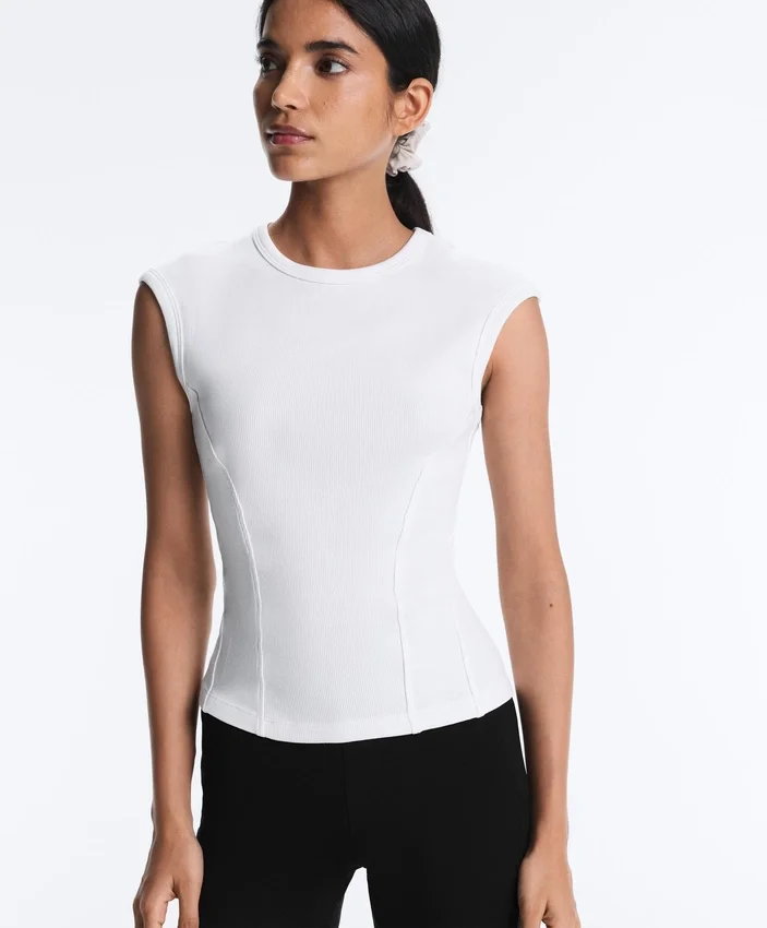 Short-Sleeved Rib Top with Cotton and Modal Short-Sleeved Rib Top with Cotton and Modal