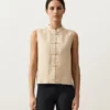 Sleeveless 100% Linen Stand-Up Collar Shirt with Buttons Sleeveless 100% Linen Stand-Up Collar Shirt with Buttons