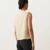 Sleeveless 100% Linen Stand-Up Collar Shirt with Buttons Sleeveless 100% Linen Stand-Up Collar Shirt with Buttons